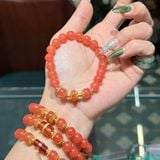  Vòng Tay Mã Não Nam Hồng 8mm Mix Charm Bạc Mạ Vàng 