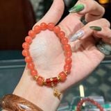  Vòng Tay Mã Não Nam Hồng 8mm Mix Charm Bạc Mạ Vàng 
