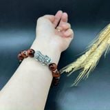  Vòng Tay Mắt Hổ Đỏ Nâu 12mm Mix Tỳ Hưu Bạc 