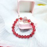  Vòng Thạch Anh Dâu Tây Hồng Mix Cỏ 4 Lá Bọc Bạc 