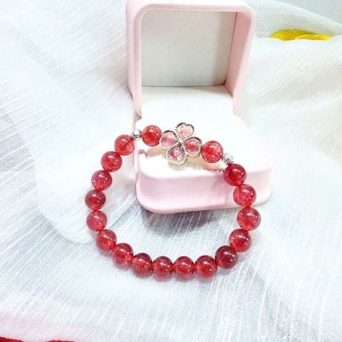  Vòng Thạch Anh Dâu Tây Hồng Mix Cỏ 4 Lá Bọc Bạc 