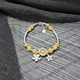  Vòng Tay Thạch Anh Tóc Vàng Mix Charm Bạc 