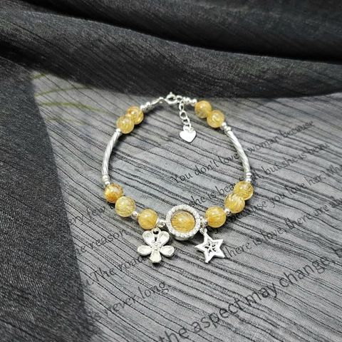  Vòng Tay Thạch Anh Tóc Vàng Mix Charm Bạc 