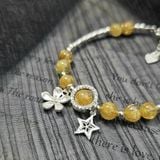  Vòng Tay Thạch Anh Tóc Vàng Mix Charm Bạc 