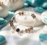  Vòng Tay Thạch Anh Khói Cắt Giác Mix Charm Bạc 