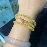  Vòng Tay Thạch Anh Tóc Vàng Cuốn 3 Mix Charm Bạc Mạ Vàng 5mm 