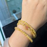  Vòng Tay Thạch Anh Tóc Vàng Cuốn 3 Mix Charm Bạc Mạ Vàng 5mm 