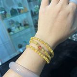  Vòng Tay Thạch Anh Tóc Vàng Cuốn 3 Mix Charm Bạc Mạ Vàng 5mm 
