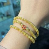  Vòng Tay Thạch Anh Tóc Vàng Cuốn 3 Mix Charm Bạc Mạ Vàng 5mm 