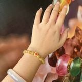  Vòng Thạch Anh Tóc Vàng Mix Charm Trái Tim Gắn Đá Bạc Mạ Vàng 