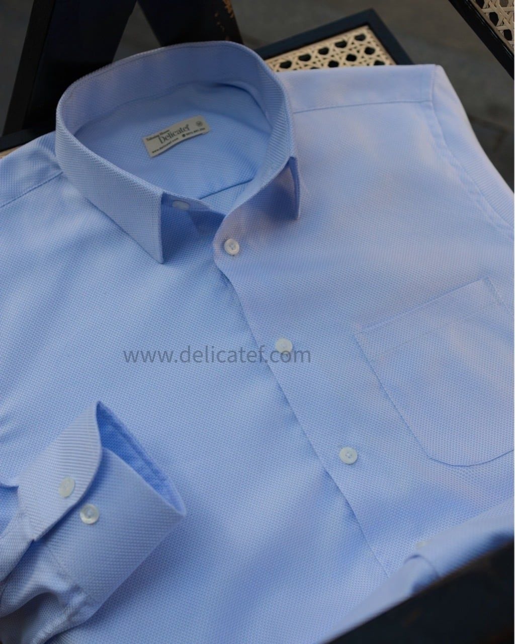  Sơ mi nam Micro-Piqué Cotton – Form đứng, thoáng khí | Lumen Blue 