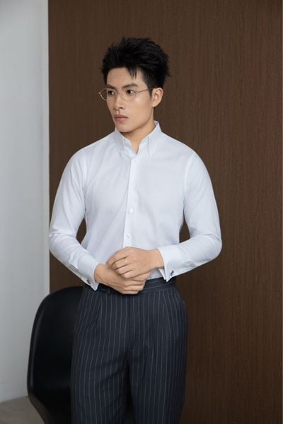  Sơ Mi Trắng xương cá dệt herringbone tay cufflinks 