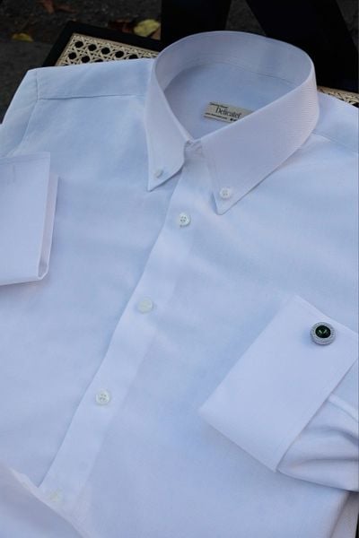  Sơ Mi Trắng xương cá dệt herringbone tay cufflinks 