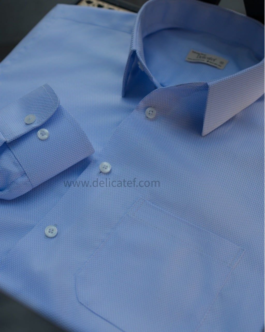  Sơ mi nam Micro-Piqué Cotton – Form đứng, thoáng khí | Lumen Blue 