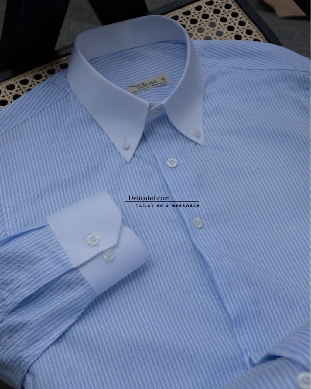  Áo Sơ Mi Nam Sọc Xanh Blue Fine Stripe Button-Down 