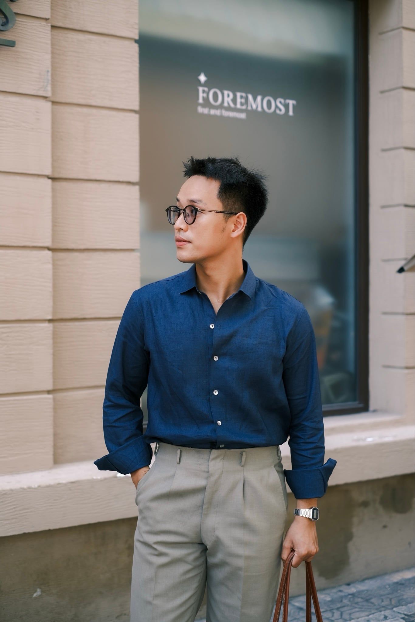  Sơ Mi Linen Màu Xanh Navy basic 
