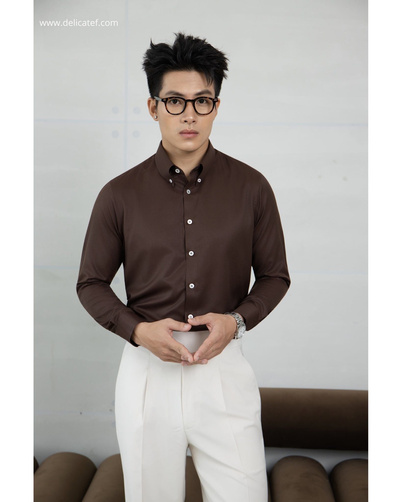  [Chống Nhăn] Sơ Mi màu nâu choco vải lụa nến 