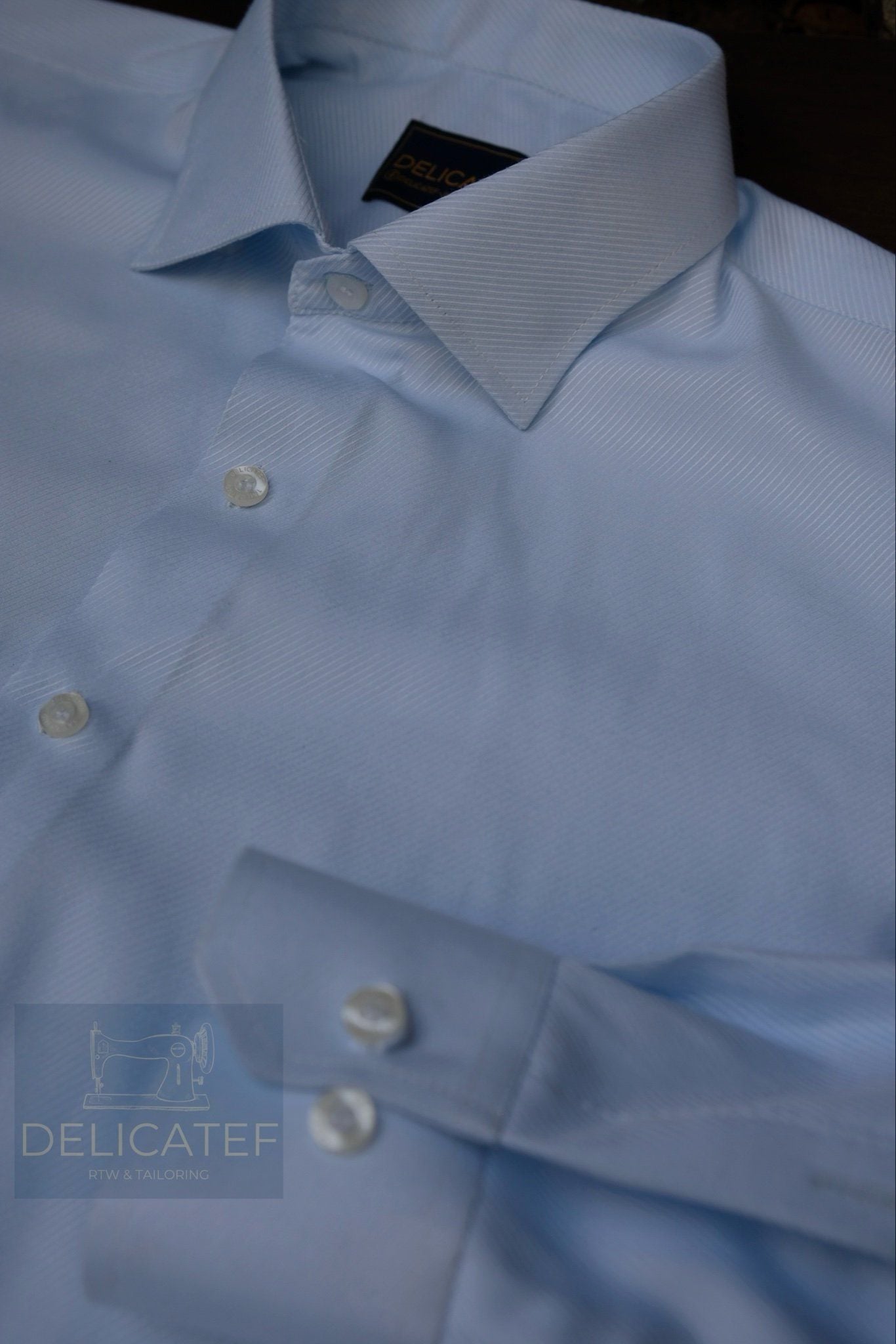  Áo Sơ Mi xanh Nhạt Cotton dệt chéo 