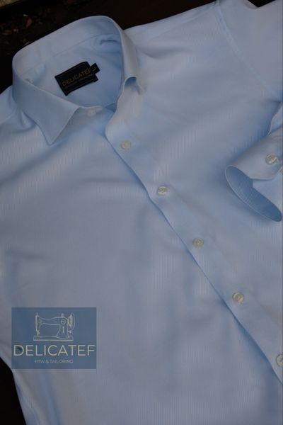  Áo Sơ Mi xanh Nhạt Cotton dệt chéo 