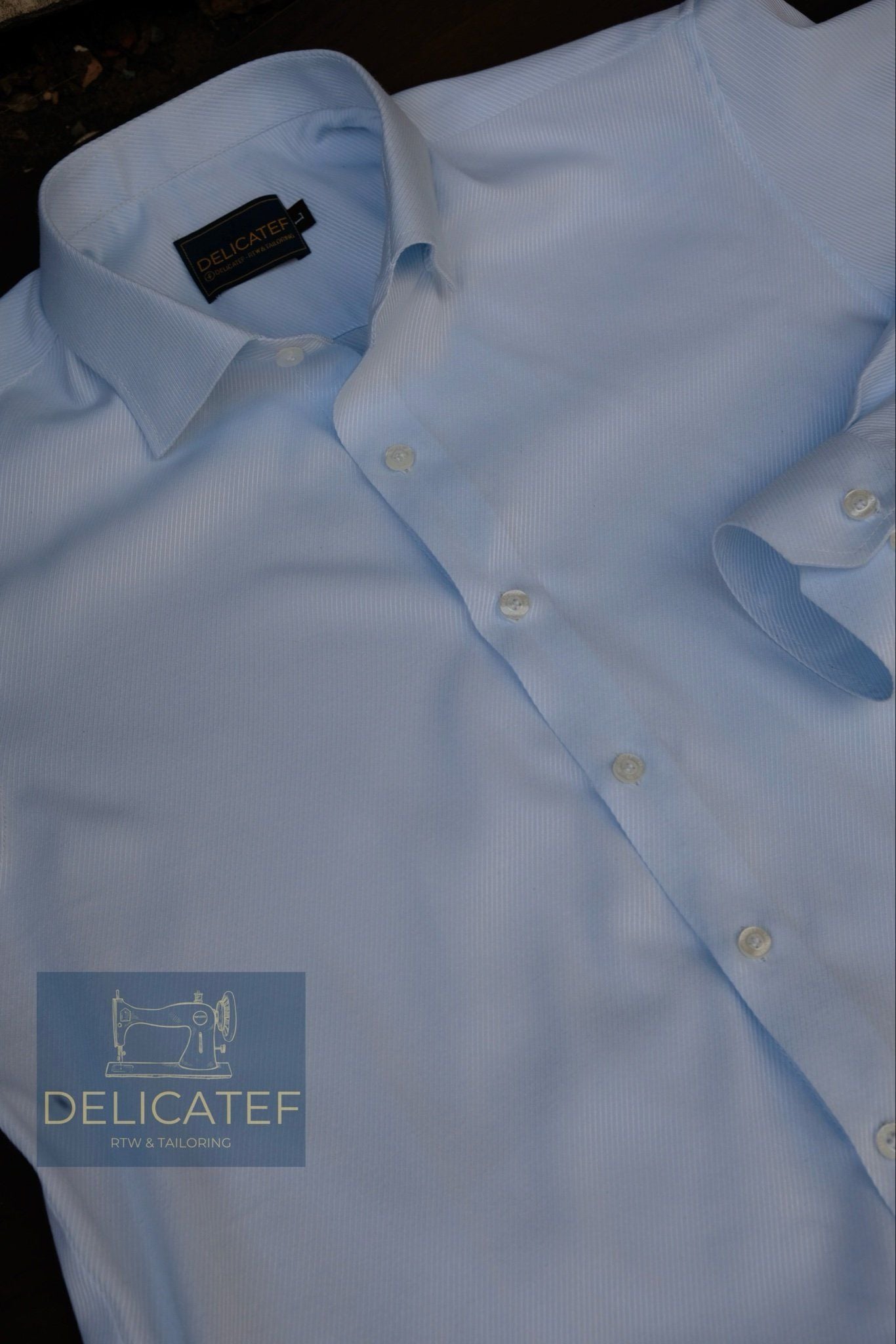  Áo Sơ Mi xanh Nhạt Cotton dệt chéo 