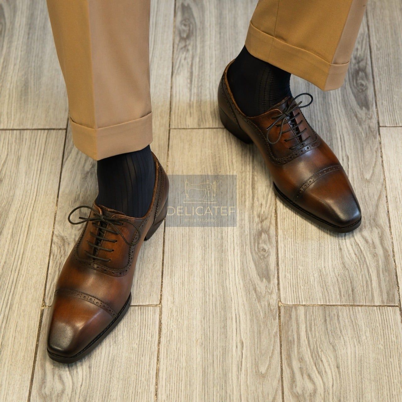 Giày Da Semi-Brogue Captoe Derby – Dark Espresso 