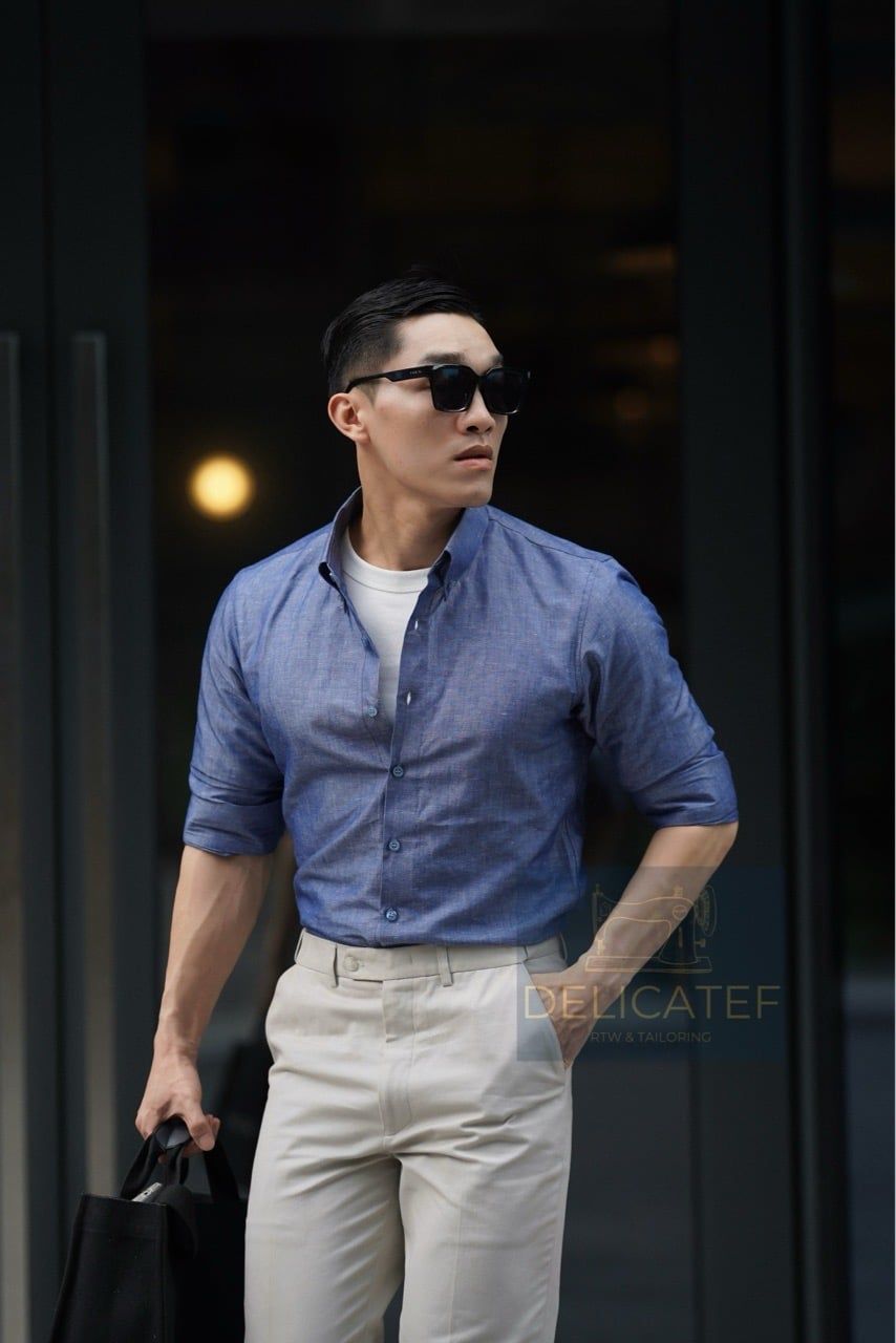  Linen Cotton Shirt – Indigo Mist 