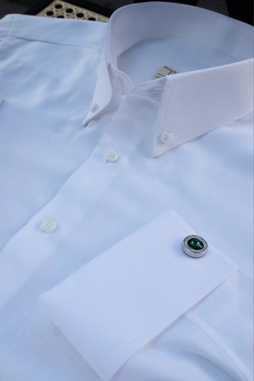  Sơ Mi Trắng xương cá dệt herringbone tay cufflinks 