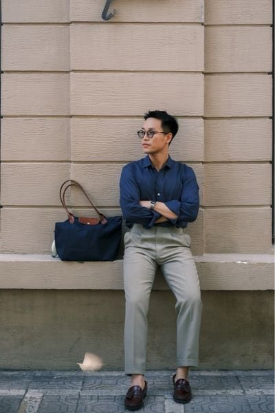  Sơ Mi Linen Màu Xanh Navy basic 