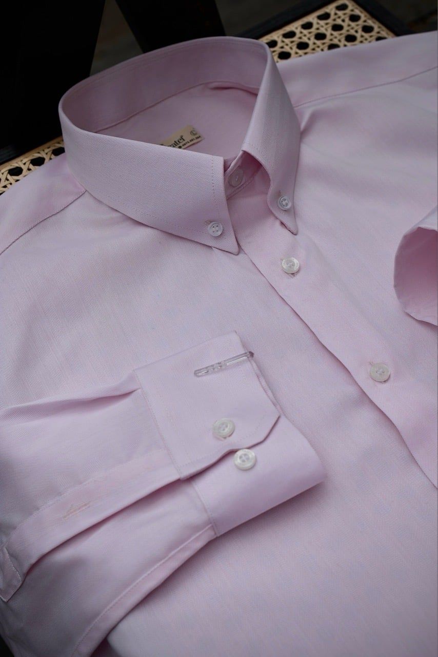  Sơ Mi Cotton Herringbone - Hồng Pastel 