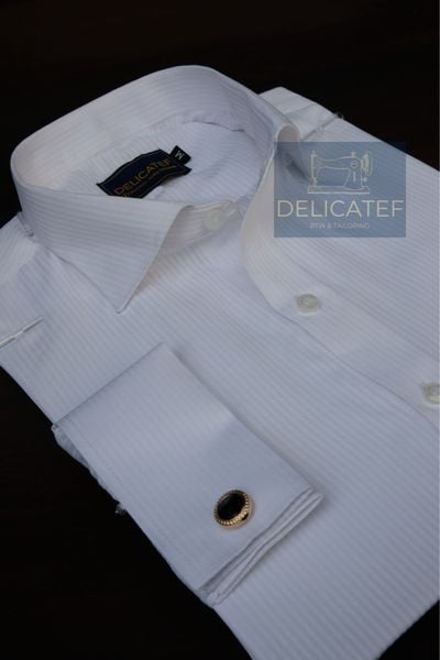  Sơ Mi Trắng Gân Chìm tay Cufflinks_V2 