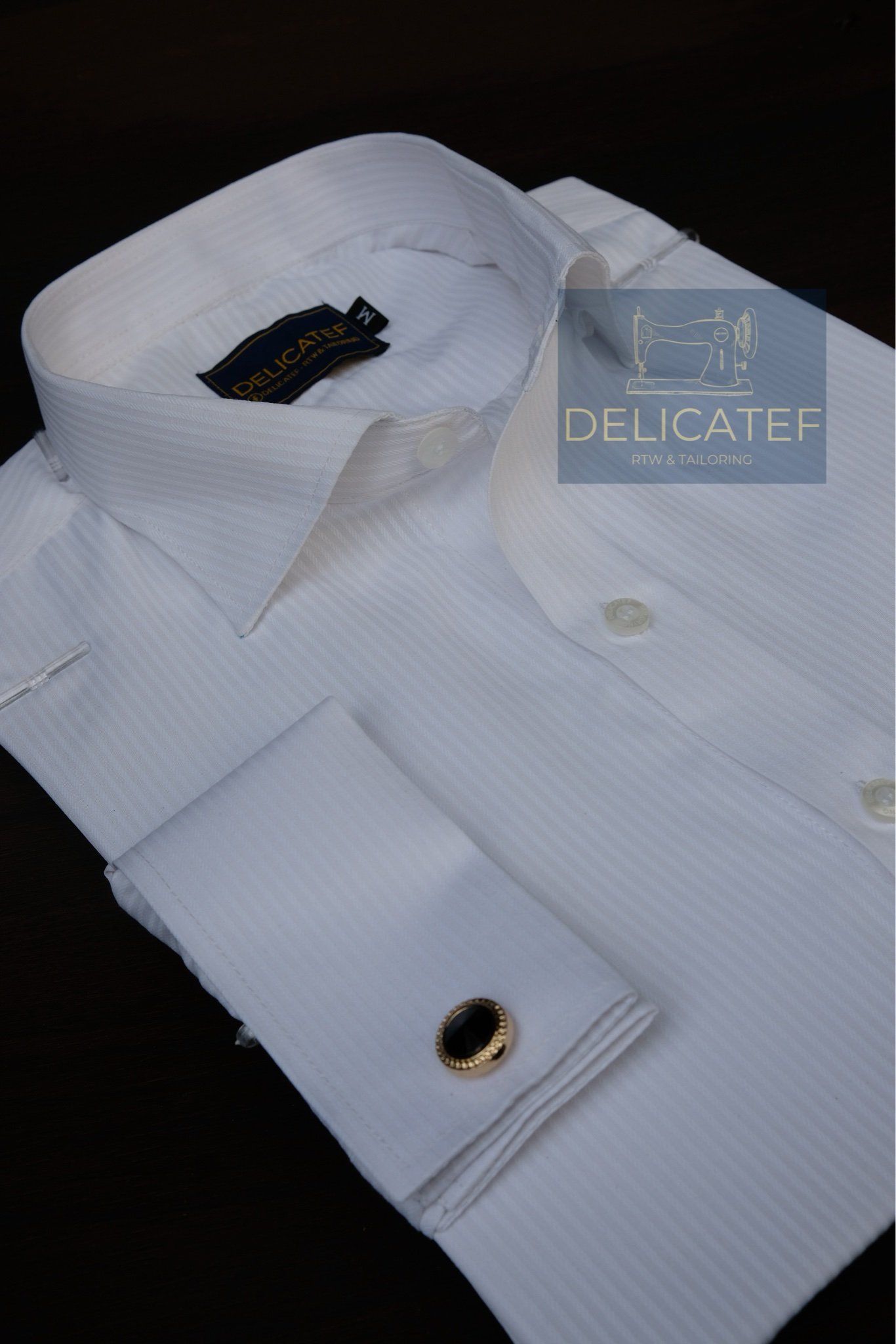  Sơ Mi Trắng Gân Chìm tay Cufflinks_V2 