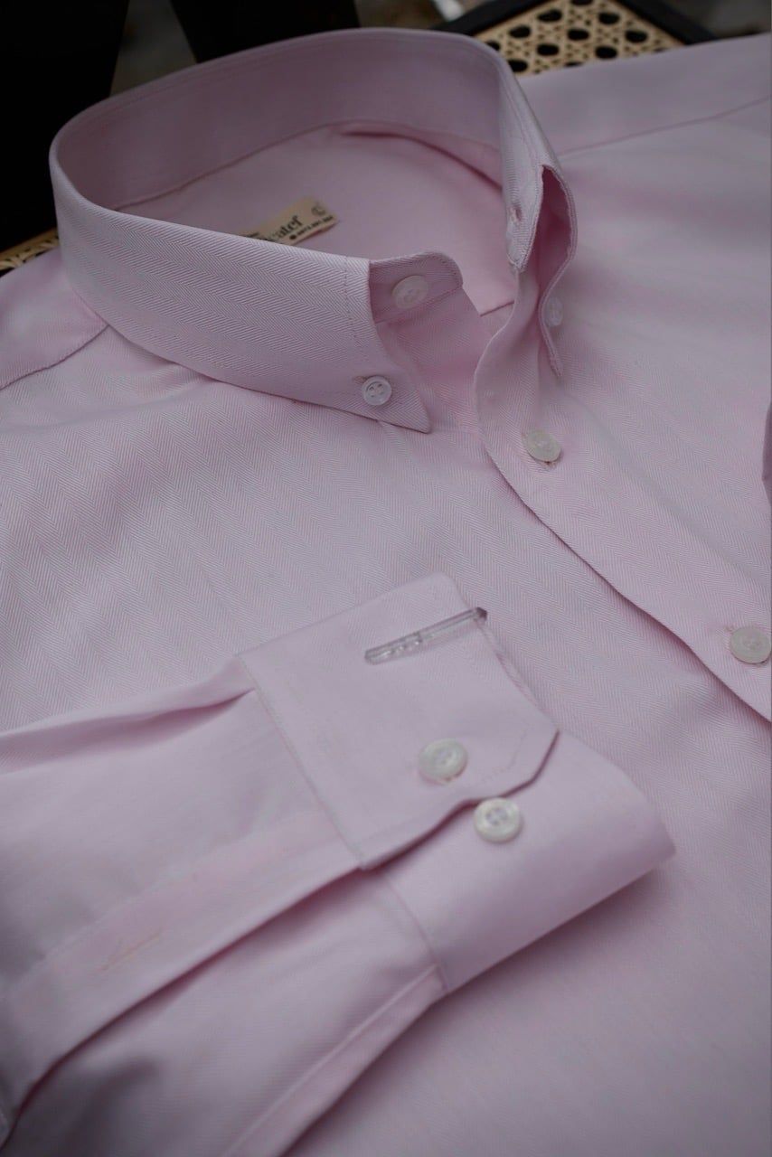  Sơ Mi Cotton Herringbone - Hồng Pastel 