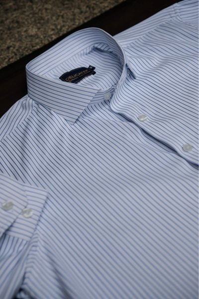  [Chống Nhăn] Sơ Mi Nền Trắng Kẻ Chỉ Xanh Đơn Giản 