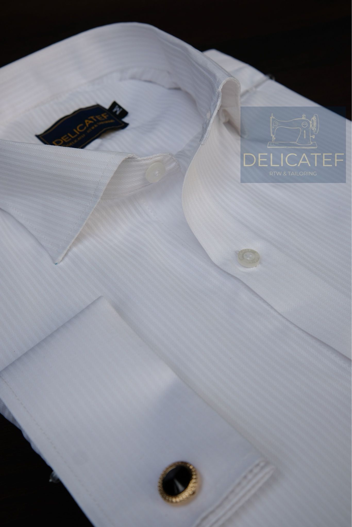  Sơ Mi Trắng Gân Chìm tay Cufflinks_V2 