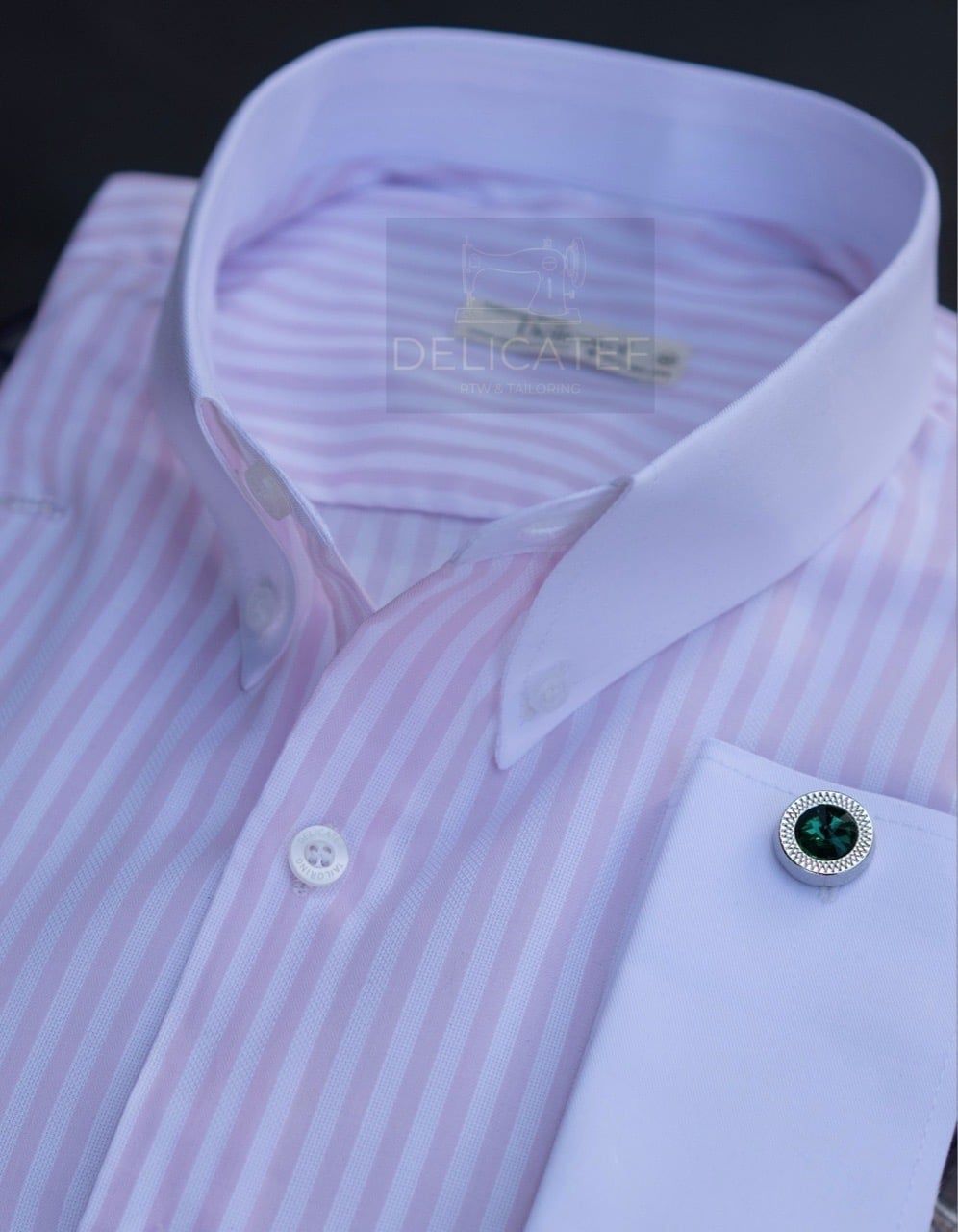  Premium Bamboo Pink Stripe French Cuff Shirt 
