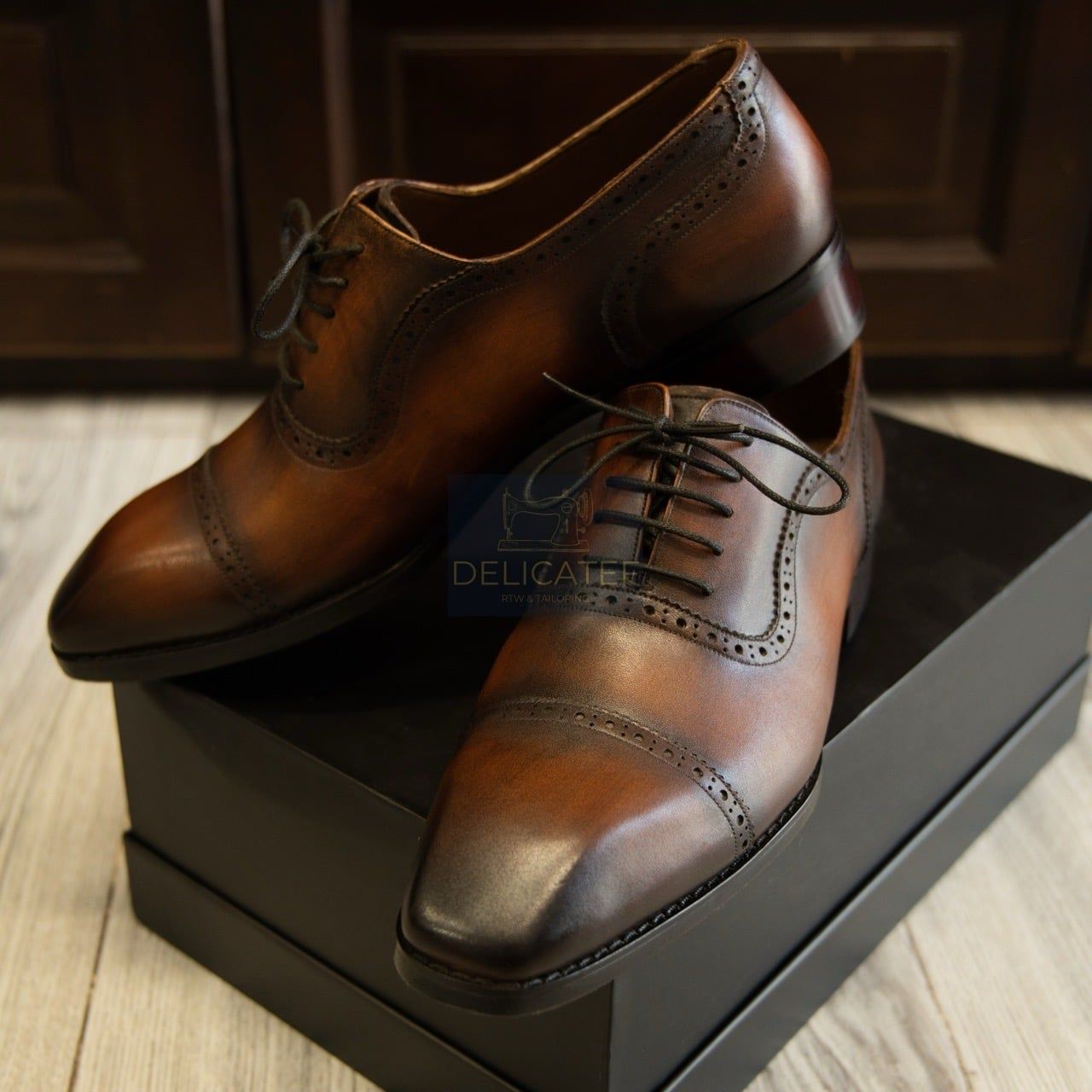  Giày Da Semi-Brogue Captoe Derby – Dark Espresso 
