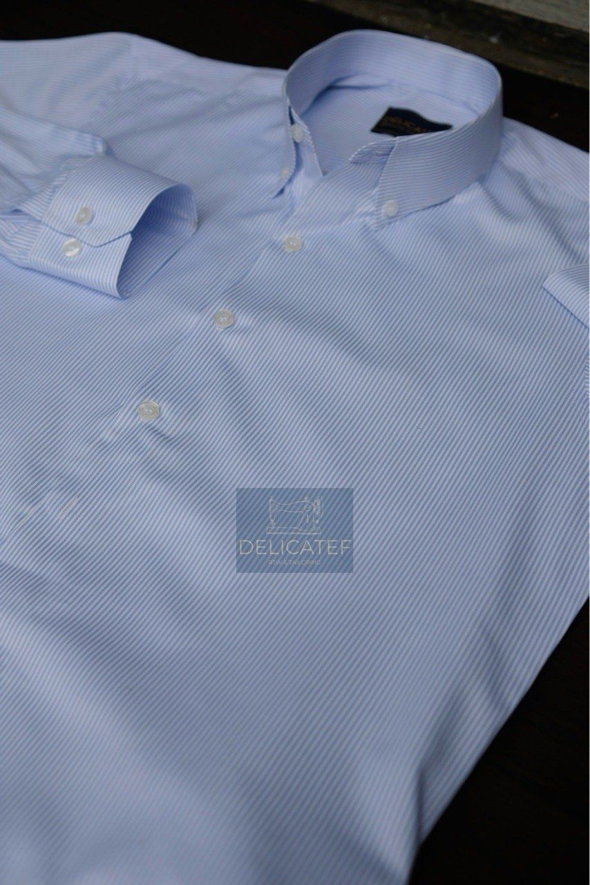  [CHỐNG NHĂN]Sơ Mi Sọc Xanh nhỏ- Spread Collar or Classic Collar 