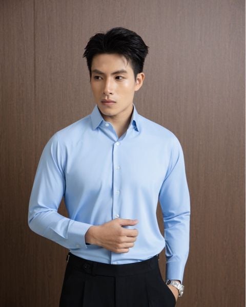  Premium Sky Blue Textured Dress Shirt 