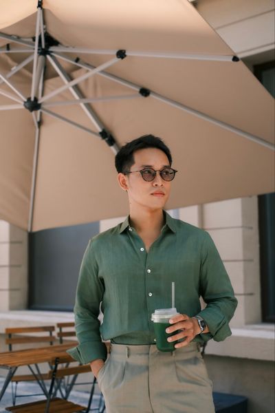  Sơ Mi Linen premium màu rêu 