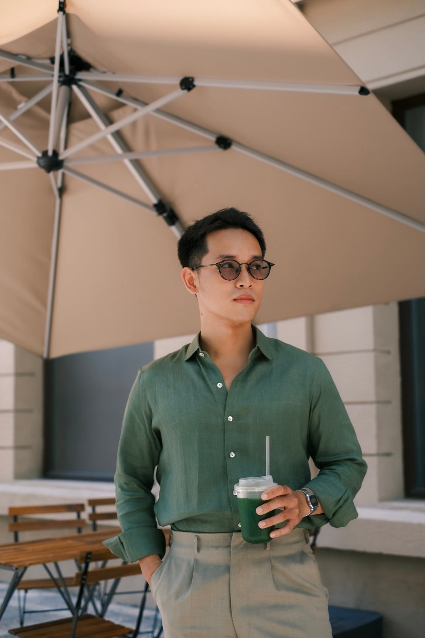  Sơ Mi Linen premium màu rêu 