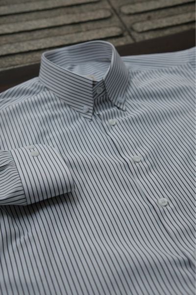  Sơ mi Sọc Cotton Easy-Care (Kháng Nhăn)-nền trắng tăm đen 