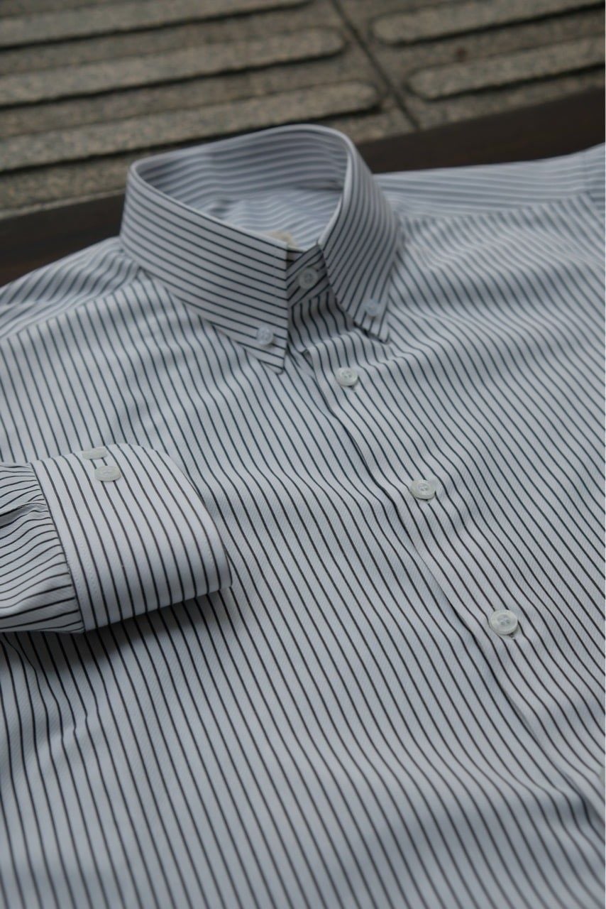  Sơ mi Sọc Cotton Easy-Care (Kháng Nhăn)-nền trắng tăm đen 