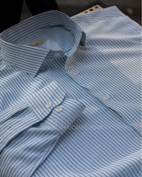  CHỐNG NHĂN | Sơ Mi Nền Trắng Kẻ Chỉ Xanh Lá Đậm 