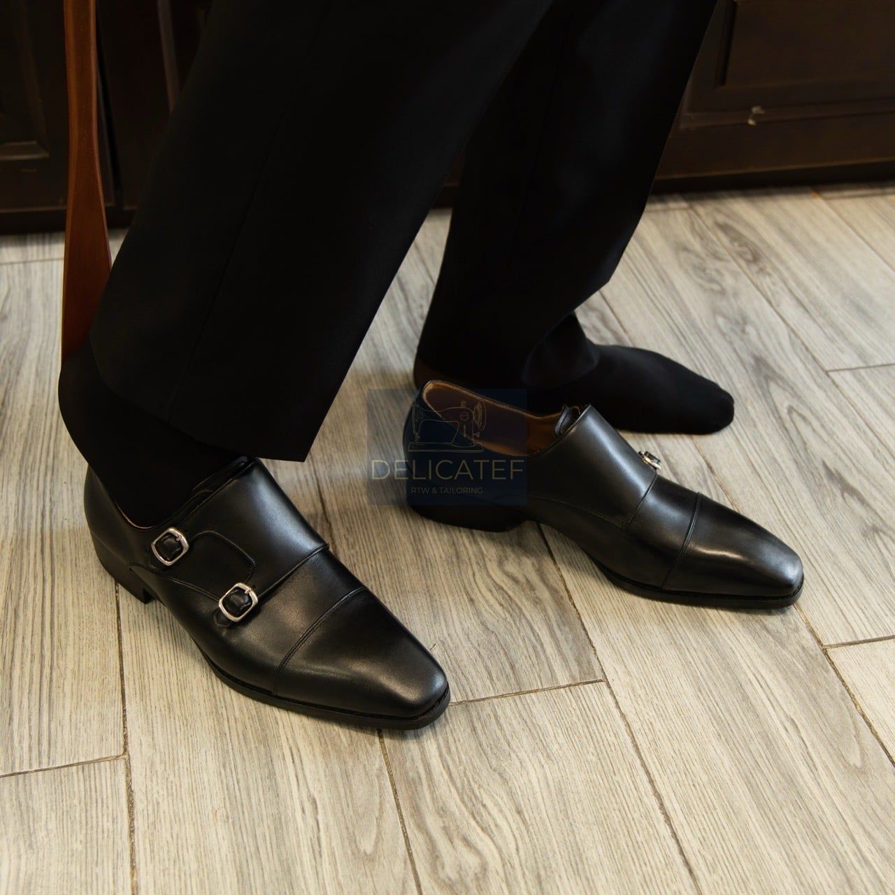  Giày Da Noble Double Monkstrap – Piano Black 