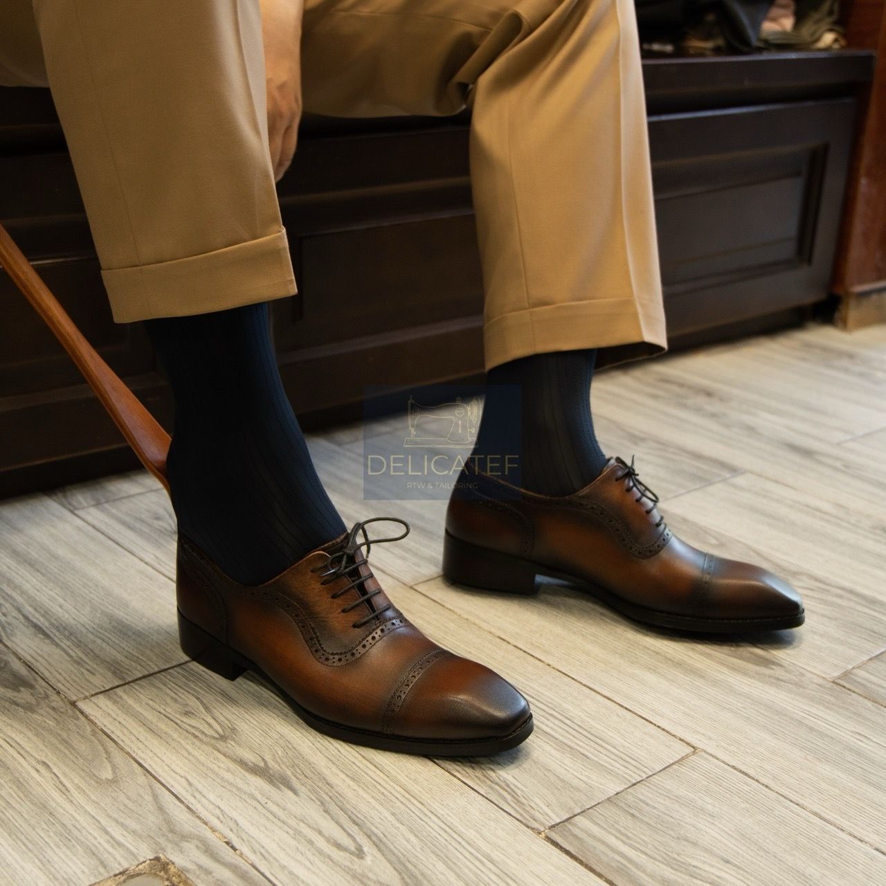  Giày Da Semi-Brogue Captoe Derby – Dark Espresso 