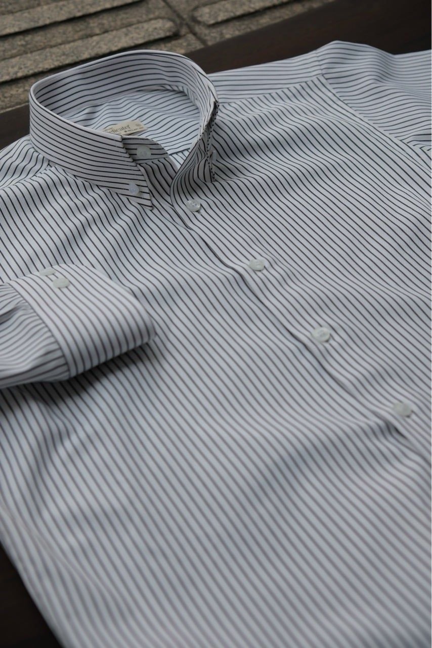  Sơ mi Sọc Cotton Easy-Care (Kháng Nhăn)-nền trắng tăm đen 