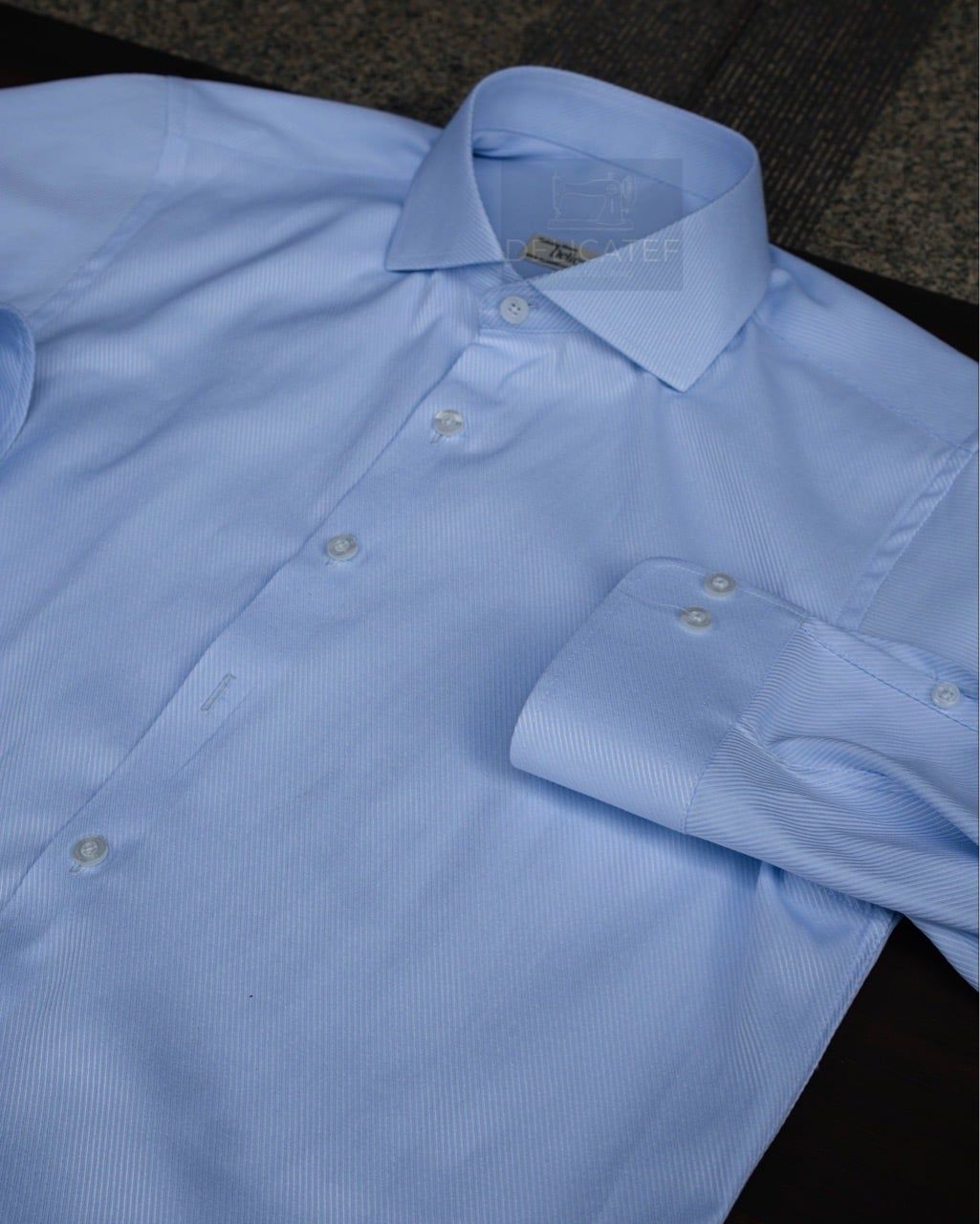  Áo Sơ Mi xanh Nhạt Cotton dệt chéo 