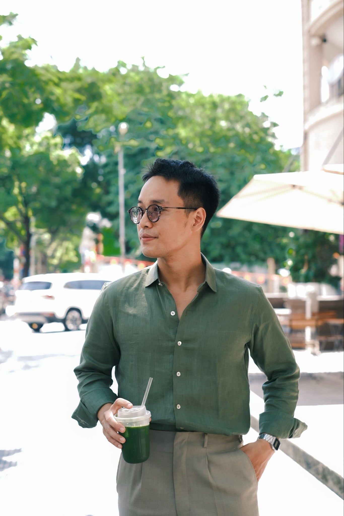  Sơ Mi Linen premium màu rêu 