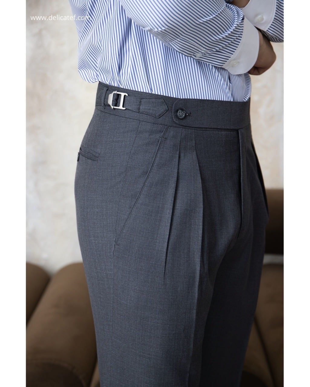  Quần Sidetab xám xước hai ly xuôi | Mid Grey Foward Pleats Trousers 