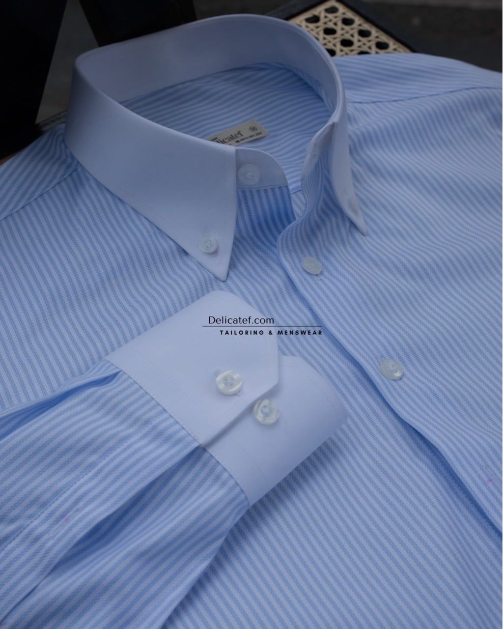  Áo Sơ Mi Nam Sọc Xanh Blue Fine Stripe Button-Down 